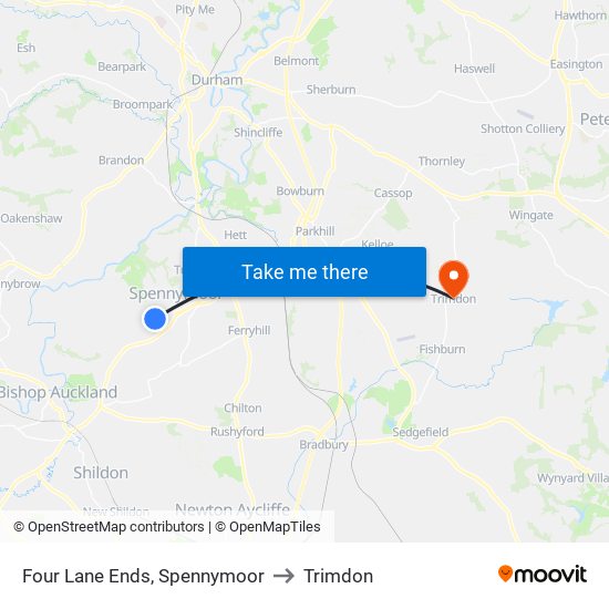 Four Lane Ends, Spennymoor to Trimdon map