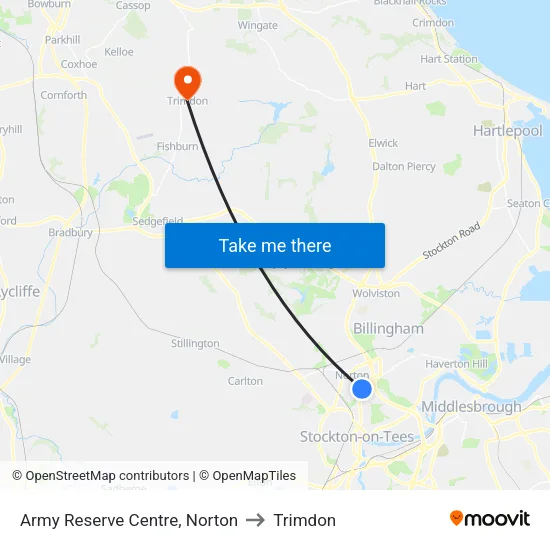 Army Reserve Centre, Norton to Trimdon map
