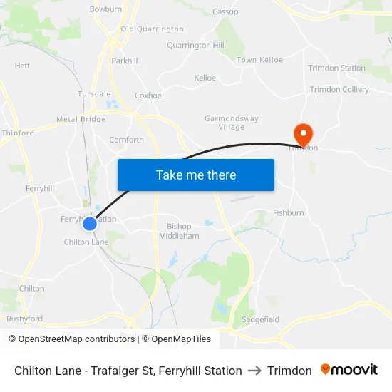 Chilton Lane - Trafalger St, Ferryhill Station to Trimdon map