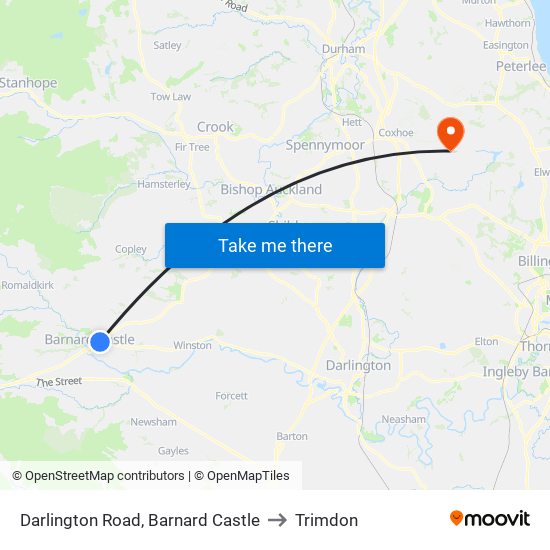 Darlington Road, Barnard Castle to Trimdon map