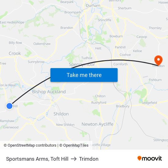 Sportsmans Arms, Toft Hill to Trimdon map