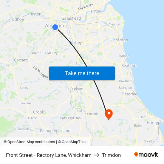 Front Street - Rectory Lane, Whickham to Trimdon map