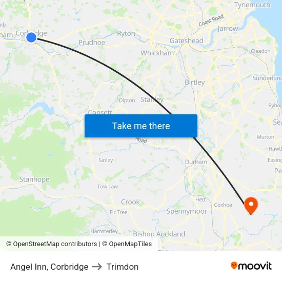 Angel Inn, Corbridge to Trimdon map