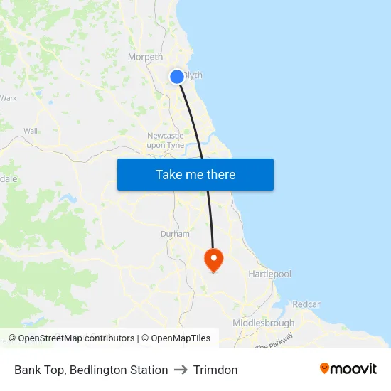 Bank Top, Bedlington Station to Trimdon map