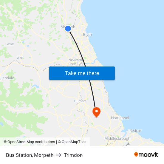 Bus Station, Morpeth to Trimdon map