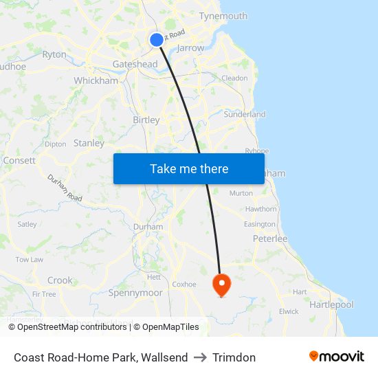 Coast Road-Home Park, Wallsend to Trimdon map