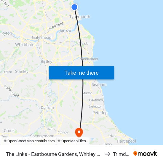 The Links - Eastbourne Gardens, Whitley Bay to Trimdon map