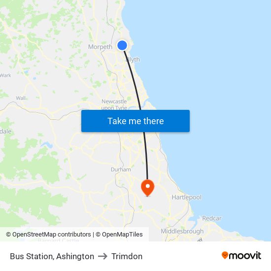 Bus Station, Ashington to Trimdon map