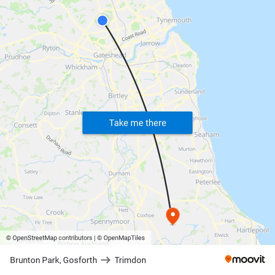 Brunton Park, Gosforth to Trimdon map