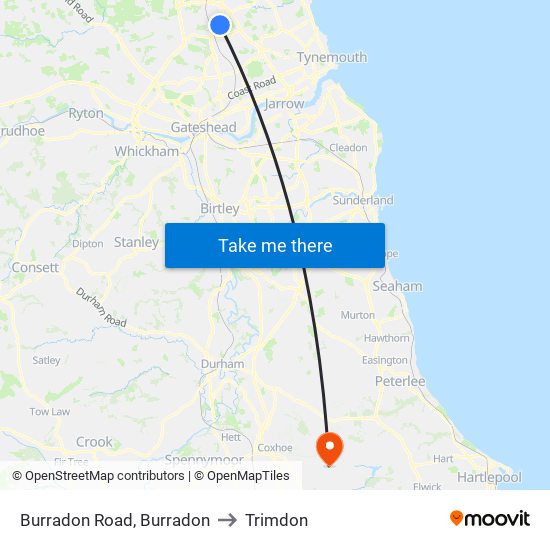 Burradon Road, Burradon to Trimdon map