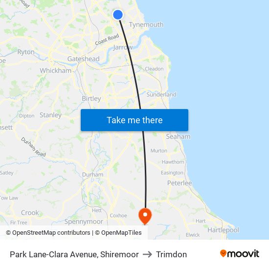 Park Lane-Clara Avenue, Shiremoor to Trimdon map