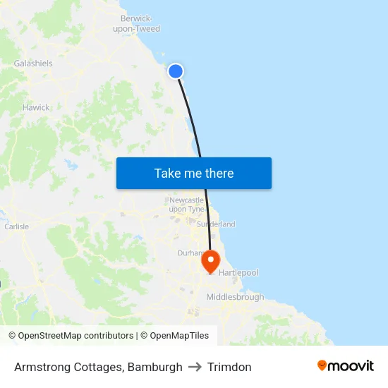 Armstrong Cottages, Bamburgh to Trimdon map