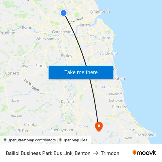 Balliol Business Park Bus Link, Benton to Trimdon map