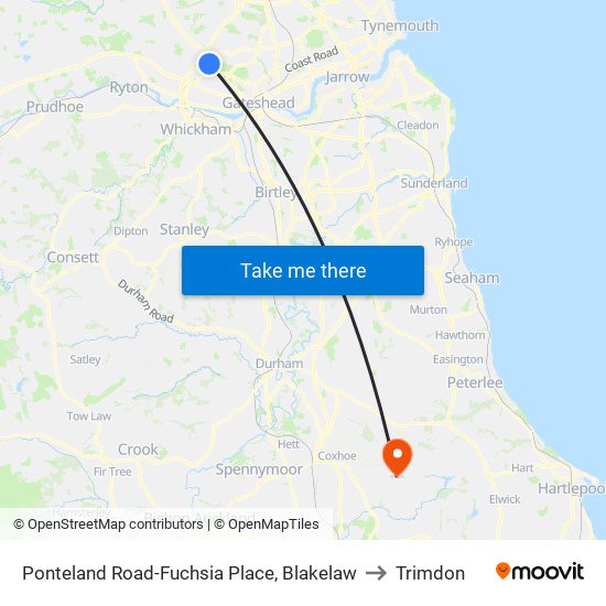 Ponteland Road-Fuchsia Place, Blakelaw to Trimdon map