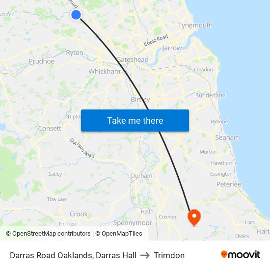 Darras Road Oaklands, Darras Hall to Trimdon map