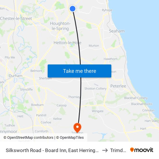 Silksworth Road - Board Inn, East Herrington to Trimdon map