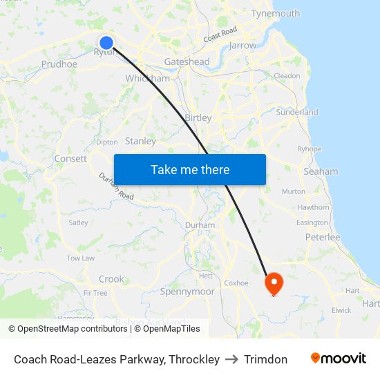Coach Road-Leazes Parkway, Throckley to Trimdon map