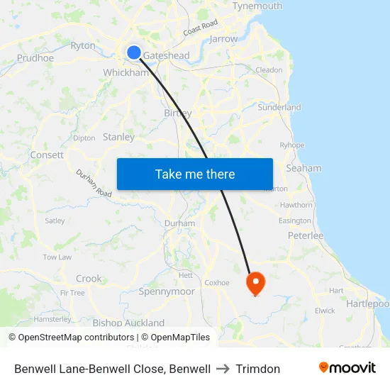 Benwell Lane-Benwell Close, Benwell to Trimdon map
