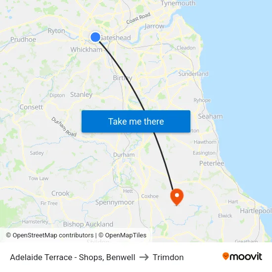 Adelaide Terrace - Shops, Benwell to Trimdon map
