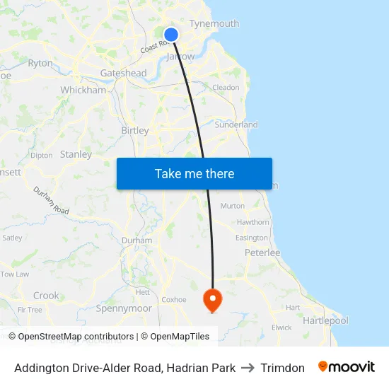 Addington Drive-Alder Road, Hadrian Park to Trimdon map