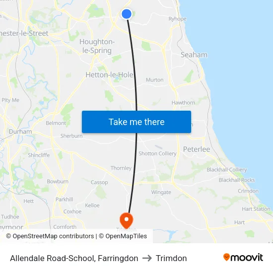 Allendale Road-School, Farringdon to Trimdon map