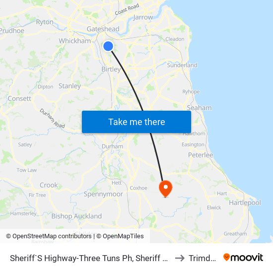 Sheriff`S Highway-Three Tuns Ph, Sheriff Hill to Trimdon map