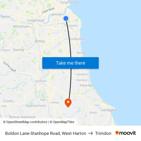 Boldon Lane-Stanhope Road, West Harton to Trimdon map