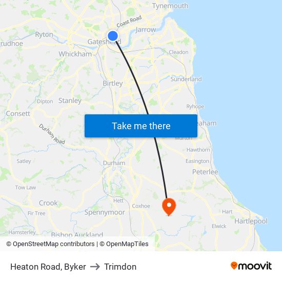 Heaton Road, Byker to Trimdon map