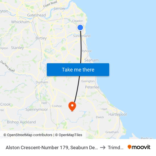 Alston Crescent-Number 179, Seaburn Dene to Trimdon map