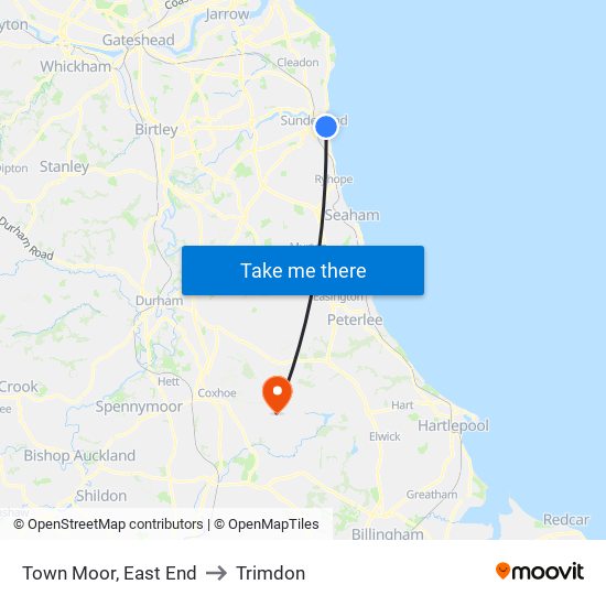 Town Moor, East End to Trimdon map