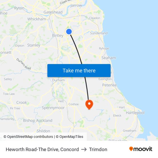 Heworth Road-The Drive, Concord to Trimdon map