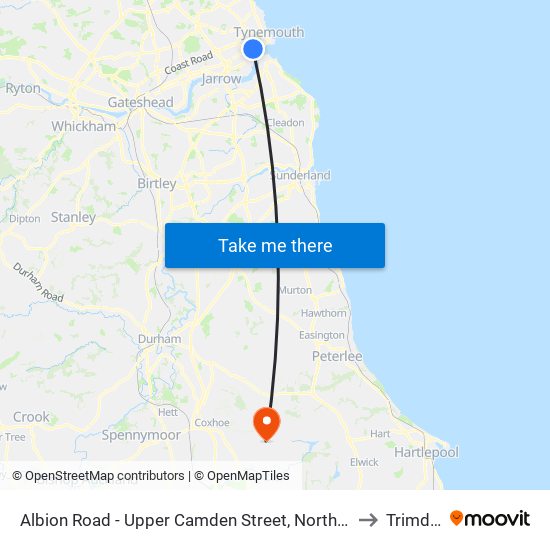 Albion Road - Upper Camden Street, North Shields to Trimdon map
