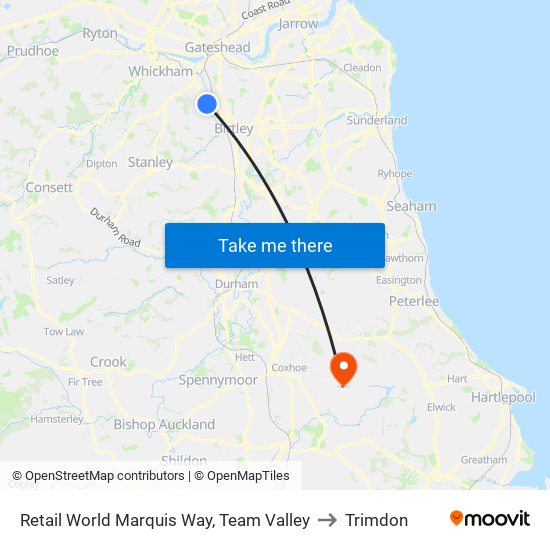 Retail World Marquis Way, Team Valley to Trimdon map