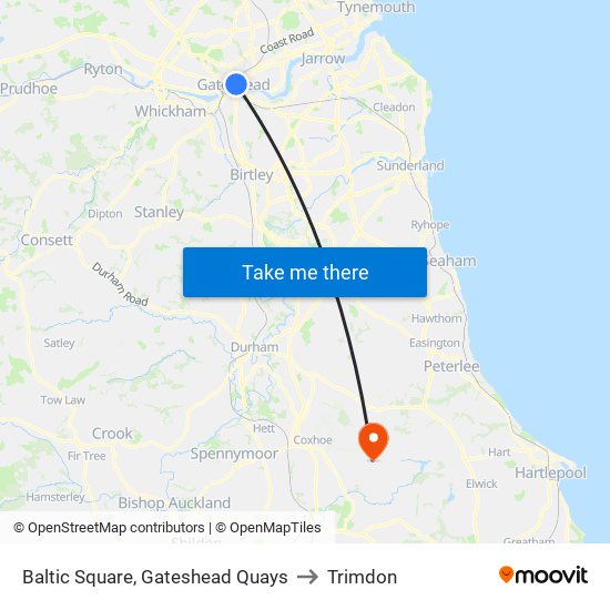 Baltic Square, Gateshead Quays to Trimdon map