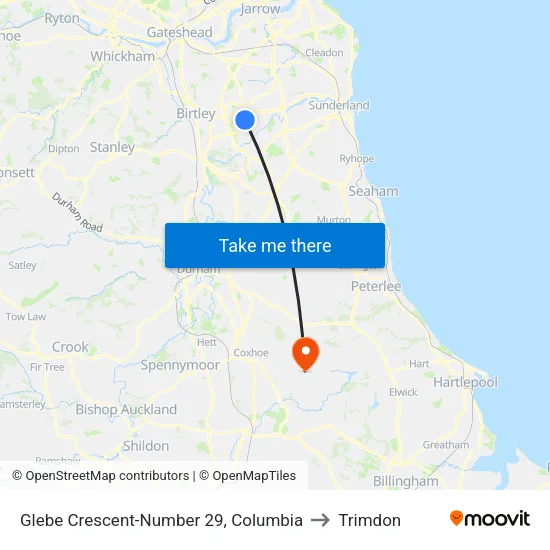 Glebe Crescent-Number 29, Columbia to Trimdon map