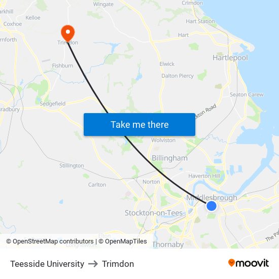 Teesside University to Trimdon map