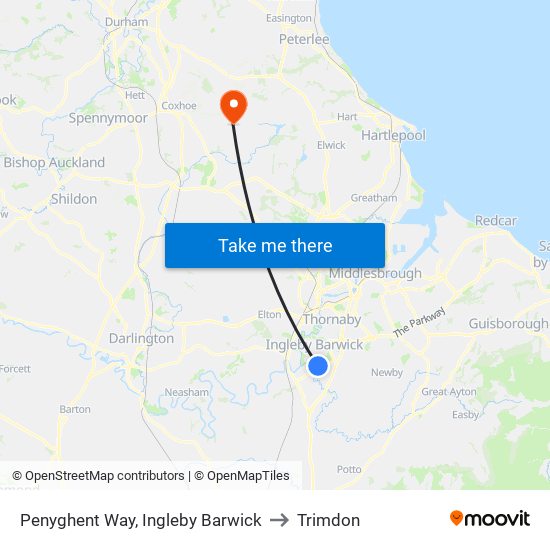 Penyghent Way, Ingleby Barwick to Trimdon map