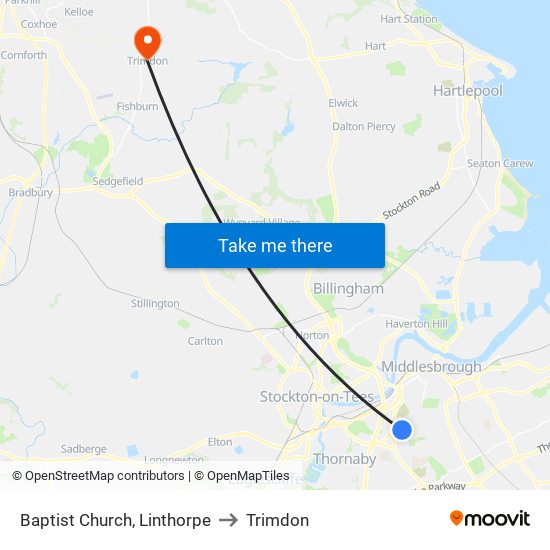 Baptist Church, Linthorpe to Trimdon map