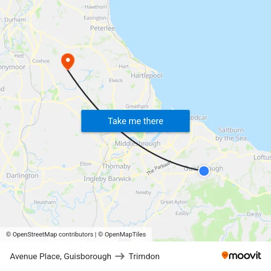 Avenue Place, Guisborough to Trimdon map