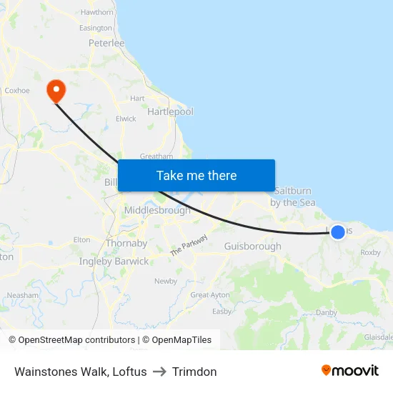 Wainstones Walk, Loftus to Trimdon map