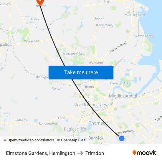 Elmstone Gardens, Hemlington to Trimdon map