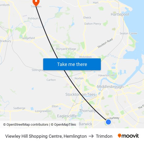 Viewley Hill Shopping Centre, Hemlington to Trimdon map