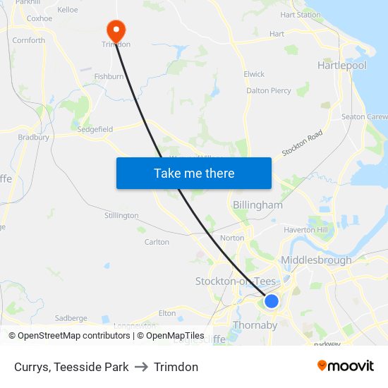 Currys, Teesside Park to Trimdon map