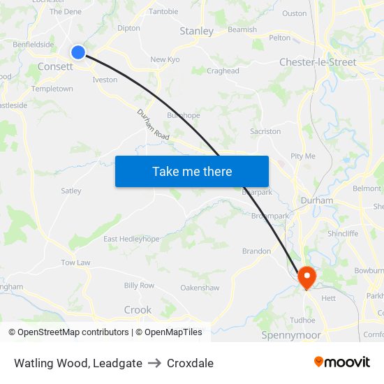 Watling Wood, Leadgate to Croxdale map