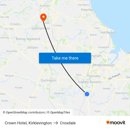 Crown Hotel, Kirklevington to Croxdale map