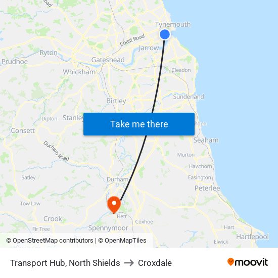 Transport Hub, North Shields to Croxdale map
