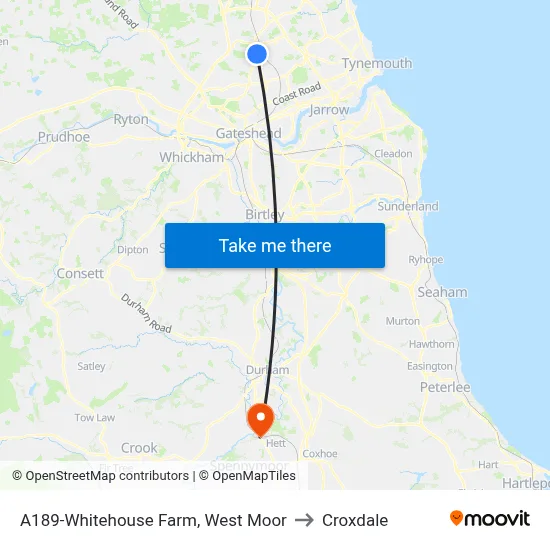 A189-Whitehouse Farm, West Moor to Croxdale map