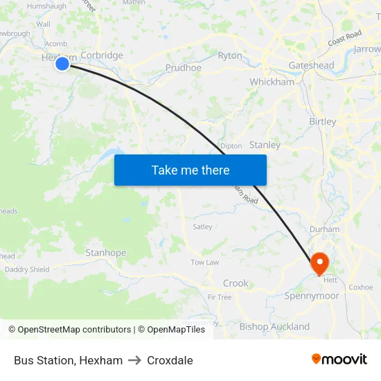 Bus Station, Hexham to Croxdale map