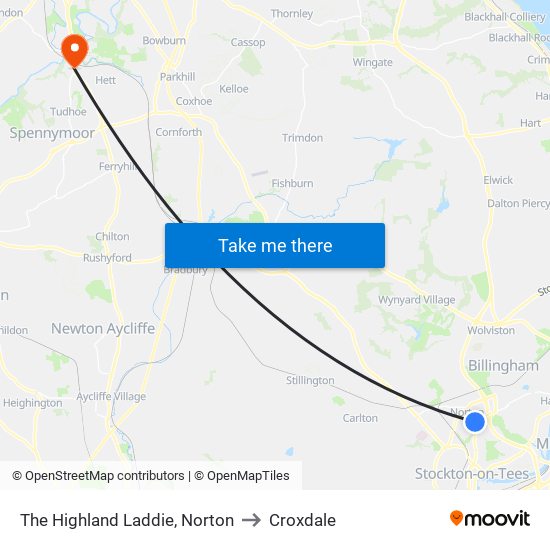 The Highland Laddie, Norton to Croxdale map