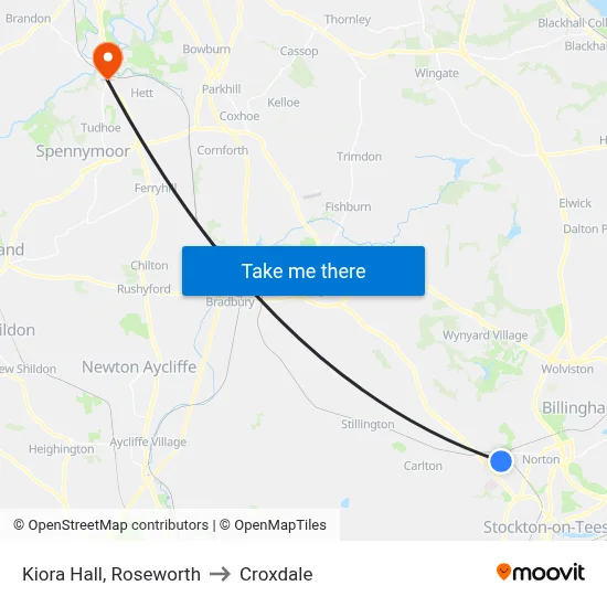 Kiora Hall, Roseworth to Croxdale map